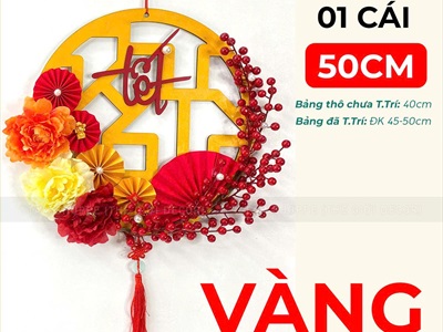 Vòng treo cửa Tết họa tiết khung cửa chữ Tết  [Bằng gỗ] ĐK 50cm VTC-T-44